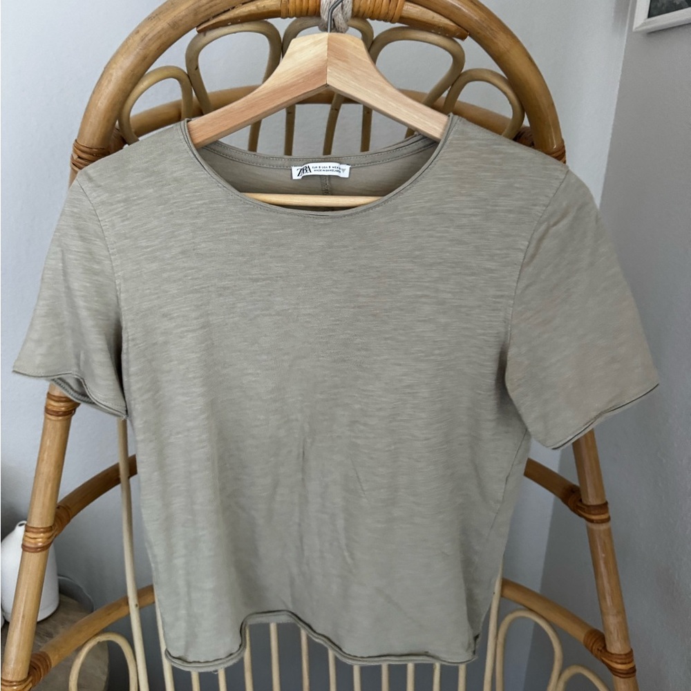 Zara Sage Green Short Sleeve Top